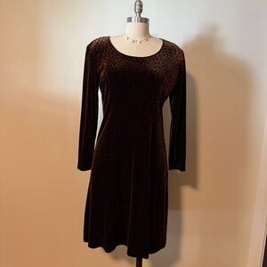 Coldwater Creek Velvet Leopard Print Long Sleeve Dress